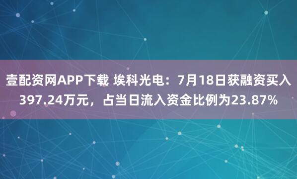壹配资网APP下载 埃科光电：7月18日获融资买入397.24万元，占当日流入资金比例为23.87%